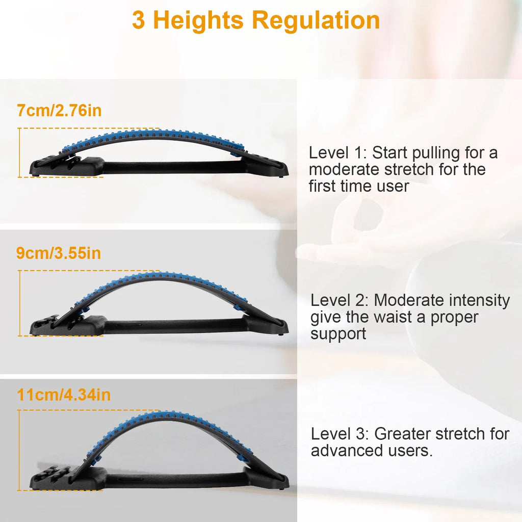 3-Level Adjustable Back Stretcher with 96 Massage Points, Lumbar Back Pain Relief Device, 220LBS Support Spine Deck for Home Office Chair Car Use
