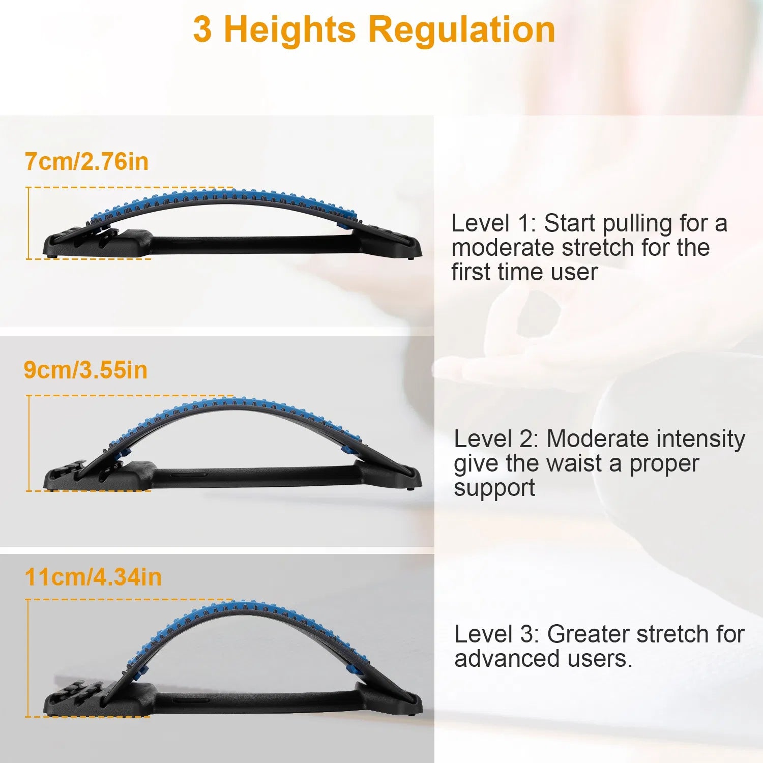 3-Level Adjustable Back Stretcher with 96 Massage Points, Lumbar Back Pain Relief Device, 220LBS Support Spine Deck for Home Office Chair Car Use