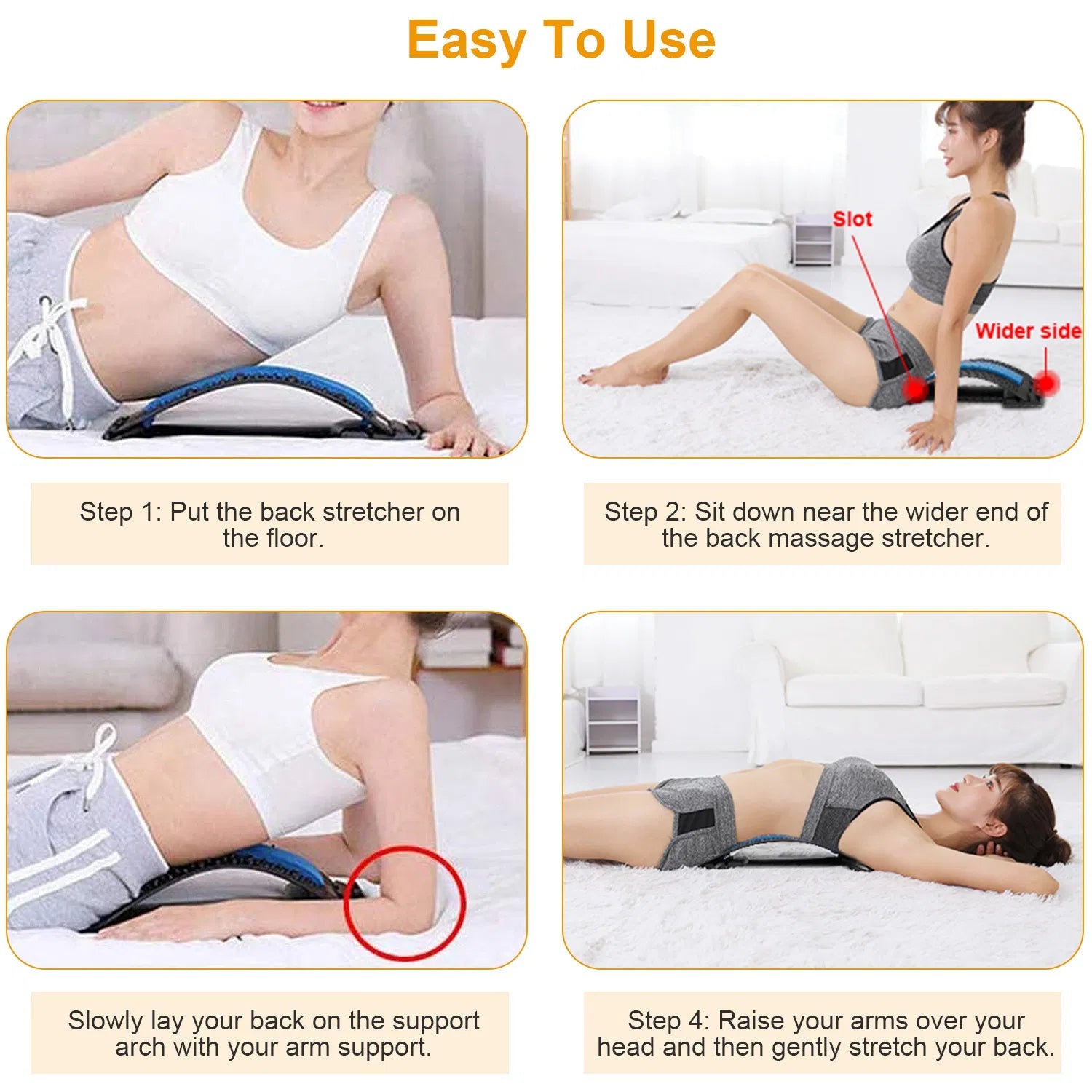 3-Level Adjustable Back Stretcher with 96 Massage Points, Lumbar Back Pain Relief Device, 220LBS Support Spine Deck for Home Office Chair Car Use