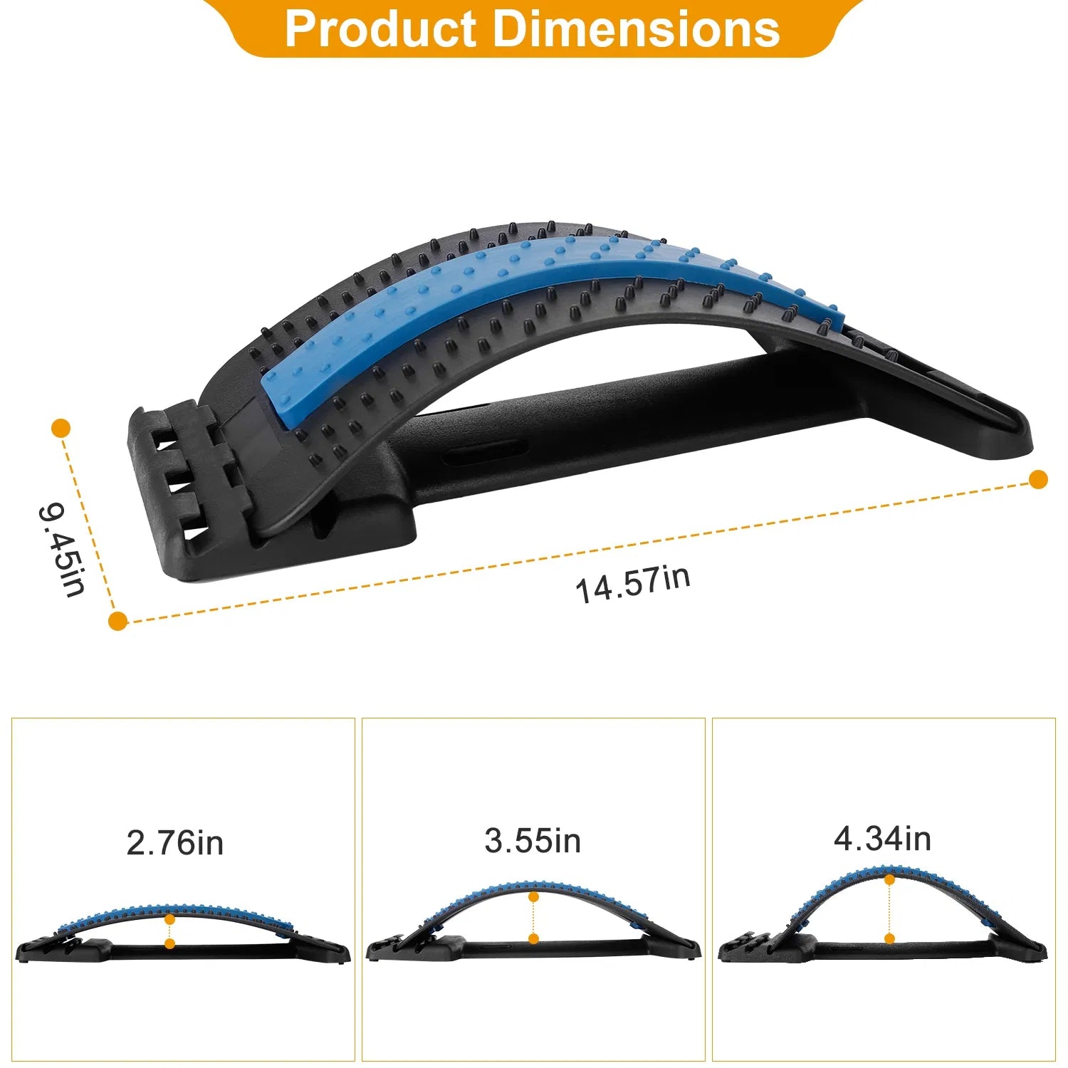 3-Level Adjustable Back Stretcher with 96 Massage Points, Lumbar Back Pain Relief Device, 220LBS Support Spine Deck for Home Office Chair Car Use