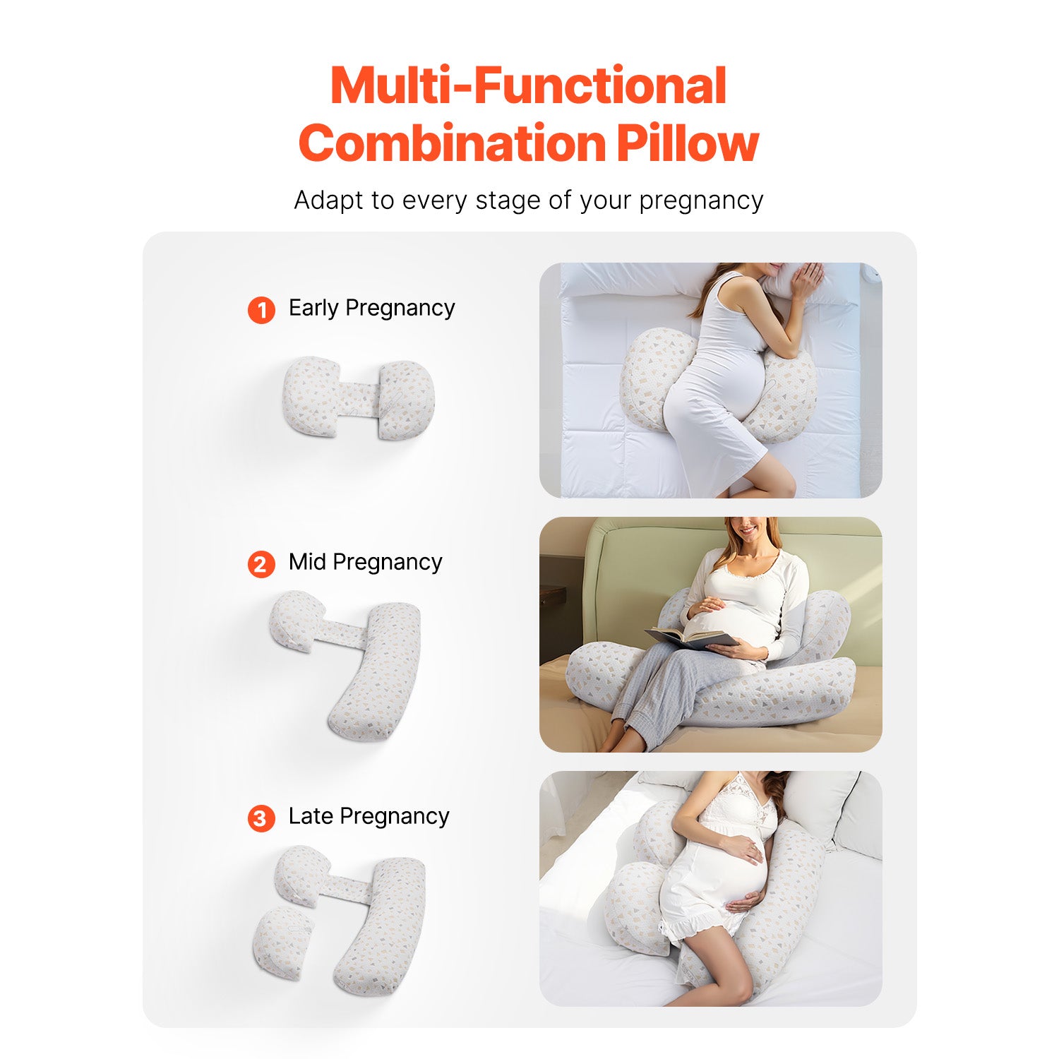 H-Shaped Adjustable Pregnancy Pillow, 32.7 Inch Soft Polyester Maternity Support Pillow, Breathable Detachable Washable Cover Full Body Sleeping Pillow for Pregnant Women