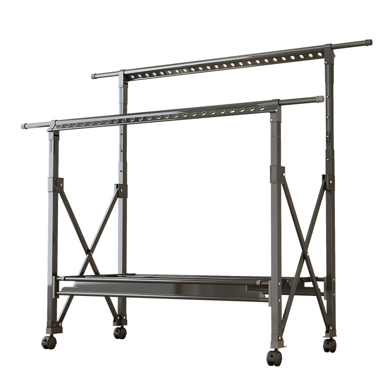 Heavy Duty Foldable Clothes Drying Rack with Wheels, Adjustable Height & Length Portable Laundry Garment Rack