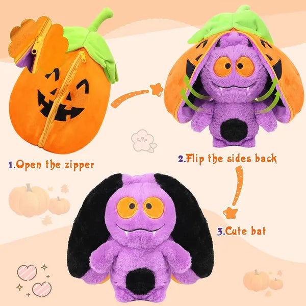 11 Inch Reversible Purple Bat Plush Pillow, Soft Bat Stuffed Animal, Cute Plush Toy Gift for Toddler Boys & Girls