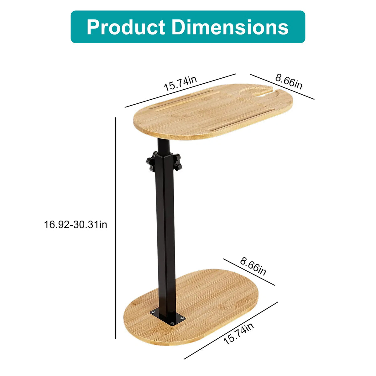 Bamboo Bathtub Tray Table, Adjustable Height Freestanding Tub Caddy for Tub Against Wall