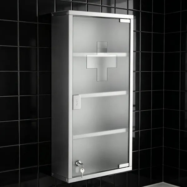 Aeelleea Lockable Medicine Cabinet 12"x24", 4 Tier Stainless Steel Wall Mounted Bathroom Medical Storage Box with Shelves