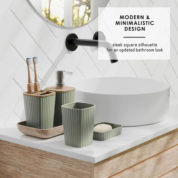 Sage Green 6-Piece Bathroom Accessory Set, Includes Trash Can, Toilet Brush & Soap Dispenser for Bathroom Decor