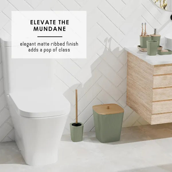 Sage Green 6-Piece Bathroom Accessory Set, Includes Trash Can, Toilet Brush & Soap Dispenser for Bathroom Decor