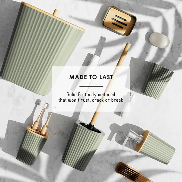 Sage Green 6-Piece Bathroom Accessory Set, Includes Trash Can, Toilet Brush & Soap Dispenser for Bathroom Decor