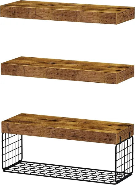Wall Mounted Floating Bathroom Shelves Set of 3, 16 Inch Rustic Brown Farmhouse Over Toilet Storage Shelf for Toilet Paper & Decor