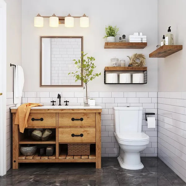 Wall Mounted Floating Bathroom Shelves Set of 3, 16 Inch Rustic Brown Farmhouse Over Toilet Storage Shelf for Toilet Paper & Decor