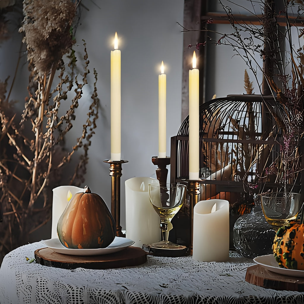 Flameless Ivory Taper Candles Flickering with 10-Key Remote, LED Warm 3D Wick Light Window Candles Real Wax Pack of 10, Christmas Home Wedding Decor