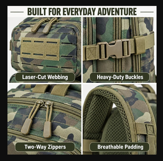 40L Tactical Military Backpack, MOLLE Laser-Cut Webbing Rucksack for Hiking, Camping, Hunting, Travel, 18"x11"x11"