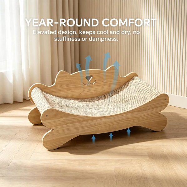 Cat Scratcher Bed for Indoor Cats Kitten Bed Cat Hammock with Solid Wood Frame Wear Resistant Sisal Backrest Design Cats Scratcher Lounge, Wooden Cat Furniture