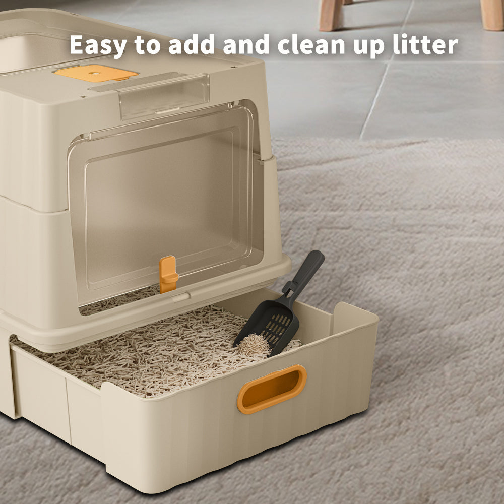 Convertible Enclosed Cat Litter Box with Pull-Out Drawer, Front Door, Top Vent Panel & Litter Scoop, White, 19.69" x 13.78" x 13.78"