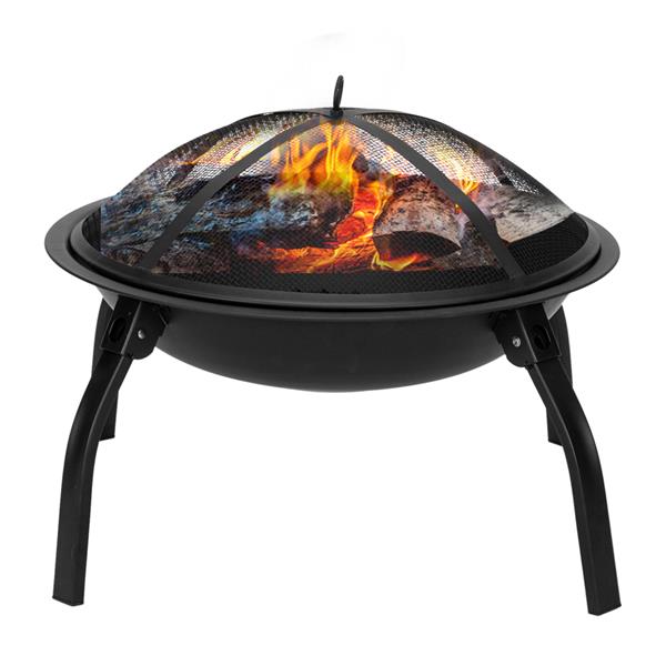 22 Inch 4-Leg Folding Iron Wood Burning Fire Pit, Portable Outdoor Brazier for Backyard, Poolside & Patio Evening Gatherings