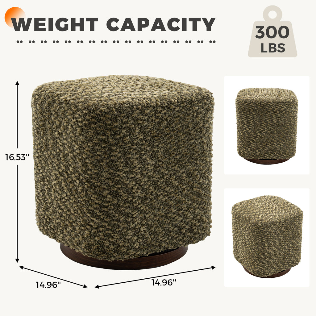 AEELLEEA 16.53" Swivel Ottoman Stool, Green Boucle Textured Round Cube Footrest, 300 Lbs Capacity for Living Room Entryway