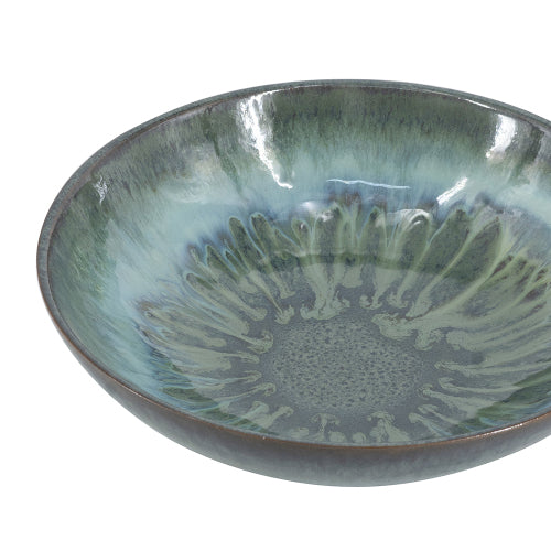 AEELLEEA 11.8-Inch Blue Green Glazed Decorative Bowl, Round Fruit and Centerpiece Bowl