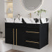 Bathroom Vanity with Marble Countertop, Black Modern Vanity Cabinet with Gold Handles, Ceramic Sink Vanity with Drawers for Bathroom