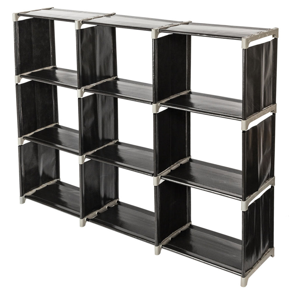 Multifunctional 3‑Tier 9‑Cube Storage Shelf, Open Storage Organizer Unit for Bedroom Bathroom Kitchen Living Room, Black