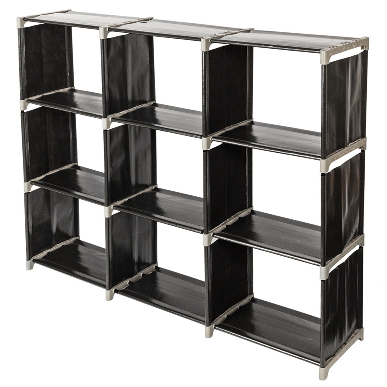 Multifunctional 3‑Tier 9‑Cube Storage Shelf, Open Storage Organizer Unit for Bedroom Bathroom Kitchen Living Room, Black