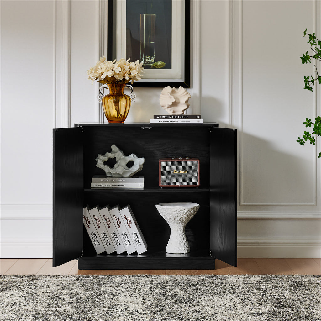 AEELLEEA Mid Century Modern Sideboard Cabinet, 2 Push-to-Open Doors Storage Credenza with Adjustable Shelf for Entryway Living Room
