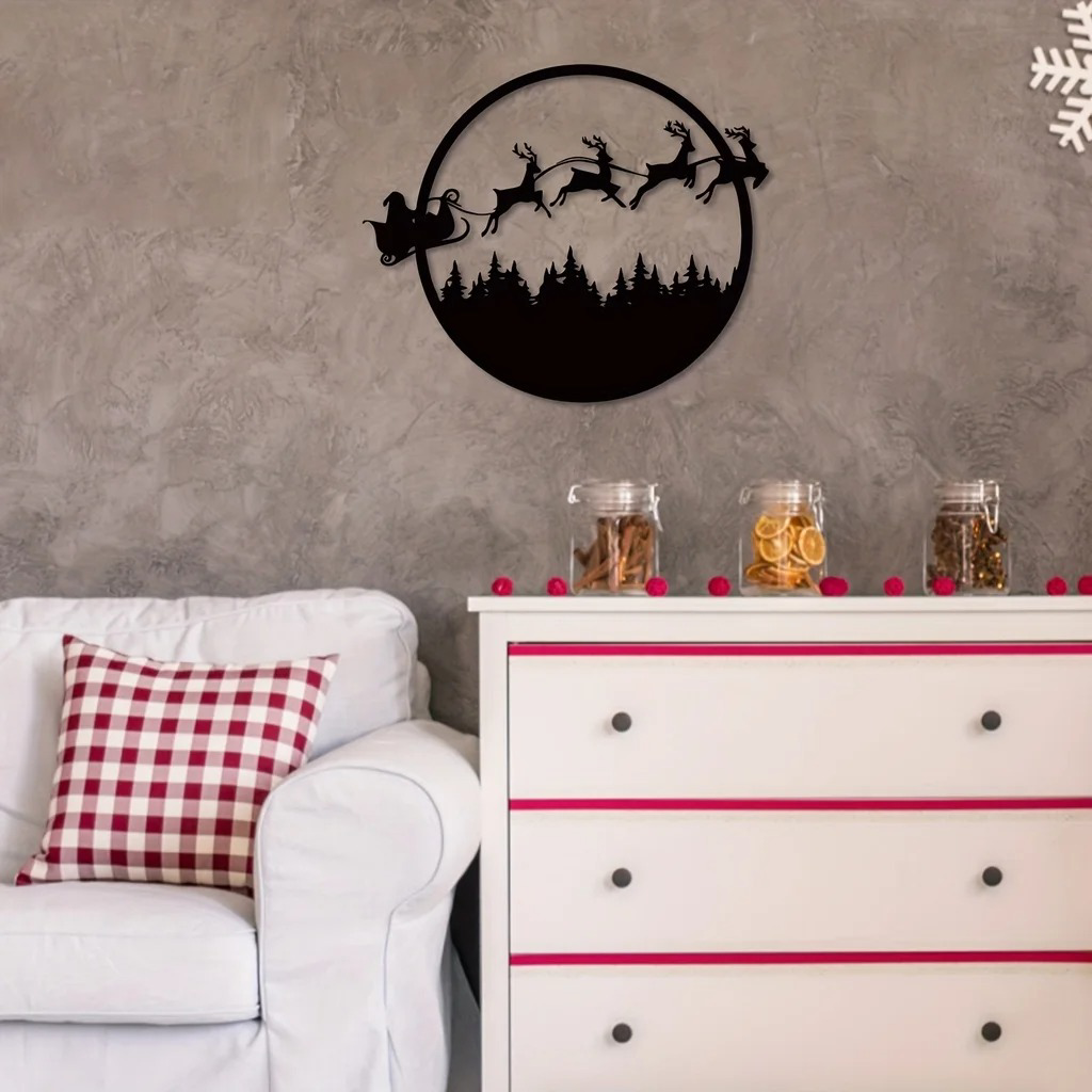 AEELLEEA-Reversible Double Sided Iron Wall Sign, Halloween & Christmas Dual Theme Hanging Decor, Weather Resistant Metal Holiday Wall Art