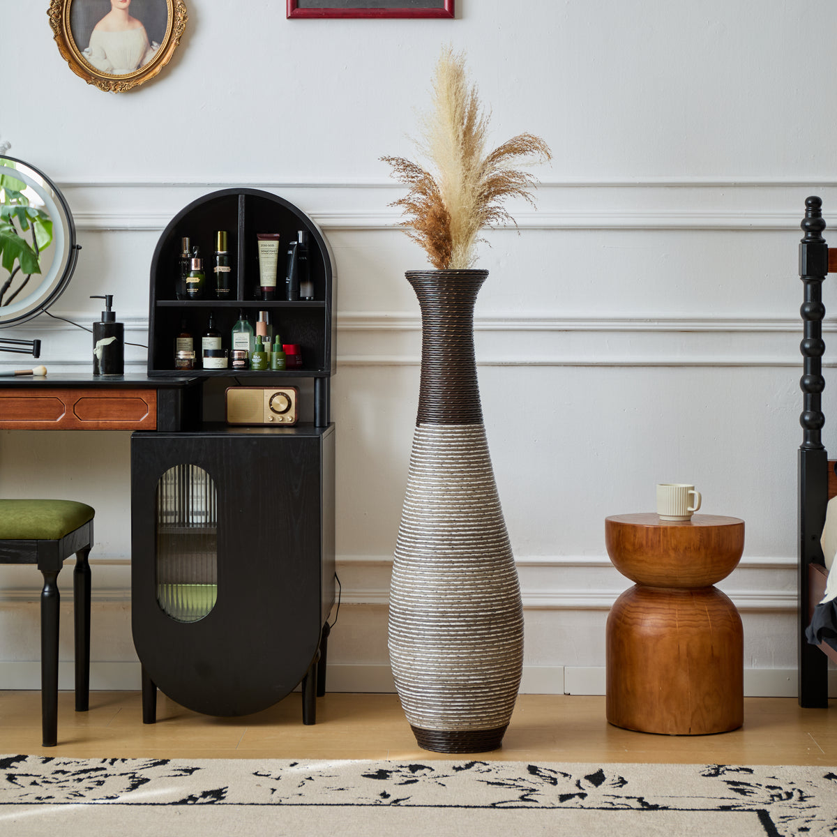 AEELLEEA Tall Two-Tone Woven Floor Dry Vase, 40.2"H x 11.6" D, Textured Decor Vase for Pampas Grass, Entryway Living Room Boho Home Decor