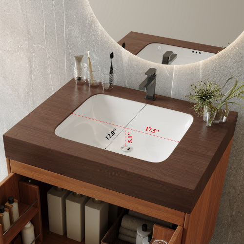 Bathroom Vanity with Sink, Wood Freestanding Vanity with Double Doors and Drawers, Modern Brown Bathroom Cabinet