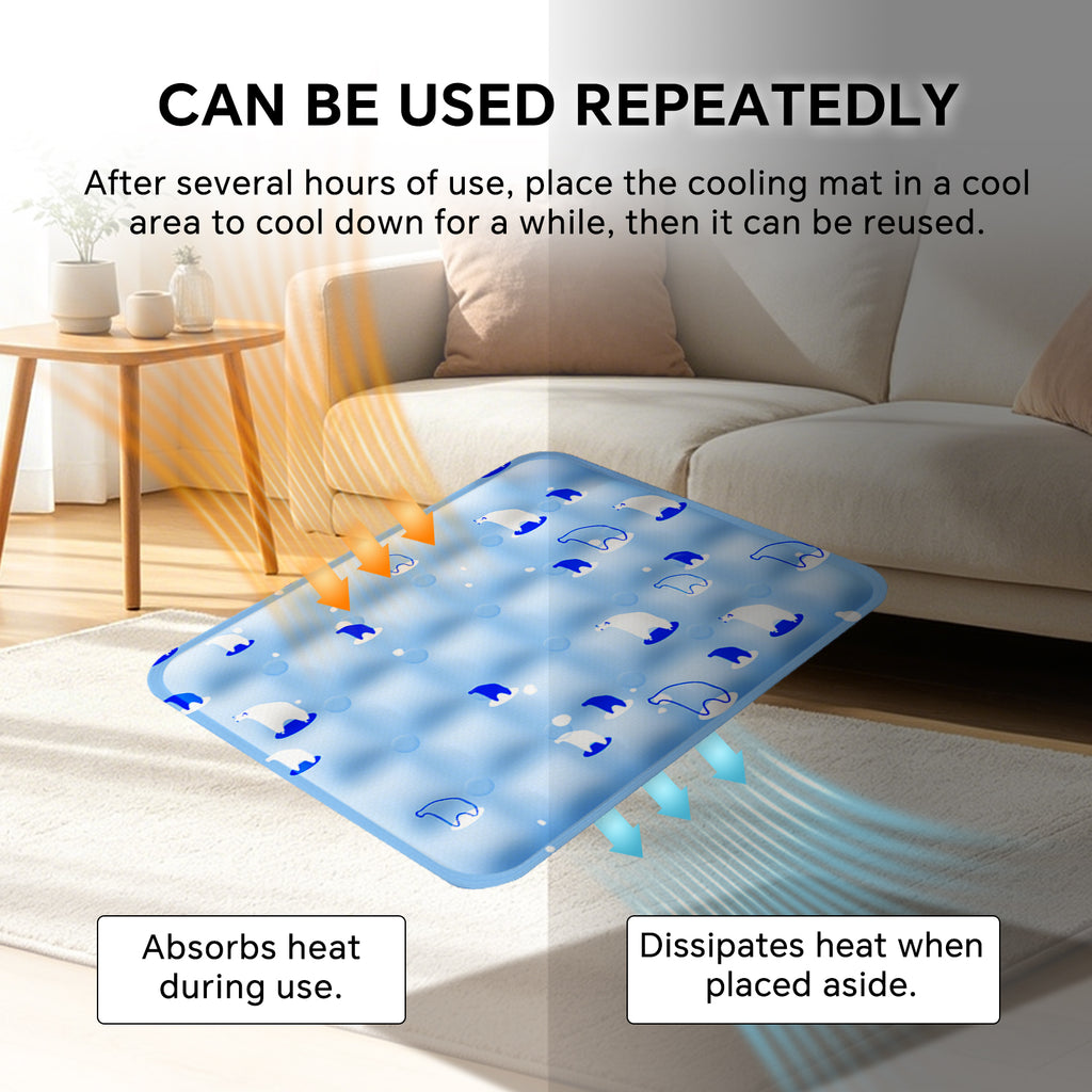 Water-Fill Pet Cooling Mat for Cats & Dogs, Reusable Washable Summer Cooling Pad, Blue, 35.43" x 23.62"