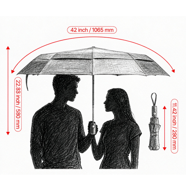 Windproof Travel Umbrella, 42 Inch Double Canopy Compact Folding Umbrella with Auto Open Close, Portable Rain Umbrella for Men Women