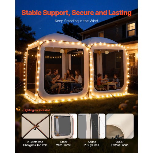 Pop Up Screen Tent 12x6 Ft, 8-10 Person Instant Screen House, 72 Sq Ft Mesh Tent with 2 Rooms for Patio Backyard