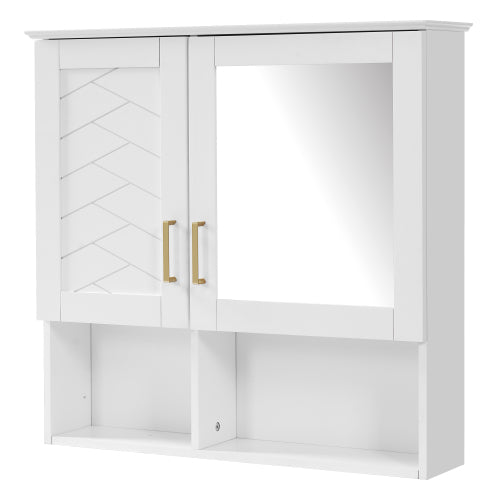 AEELLEEA 30" Bathroom Medicine Cabinet with Mirror, Wall Mounted Storage Cabinet with 2 Doors, Adjustable Shelves and Open Storage, White