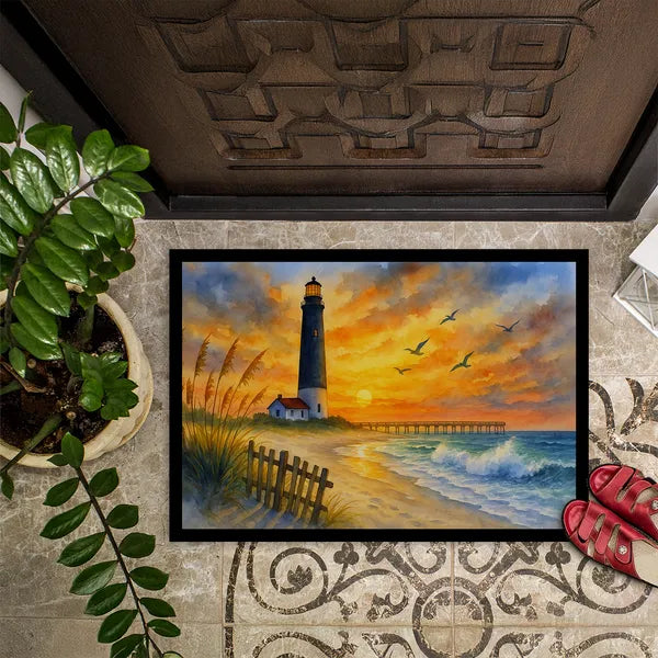 Aeelleea Beach Lighthouse Doormat 18x27 Non Slip Washable Indoor Outdoor
