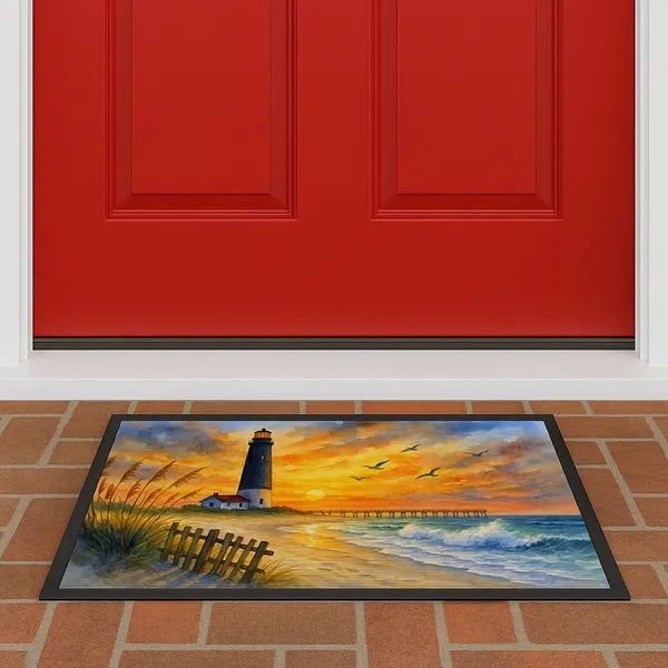 Aeelleea Beach Lighthouse Doormat 18x27 Non Slip Washable Indoor Outdoor