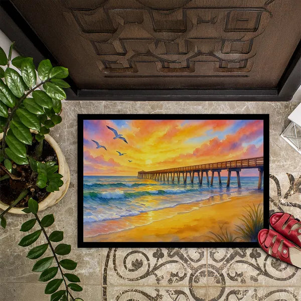 Aeelleea Beach Pier Sunrise Doormat 24x36 Non Slip Washable