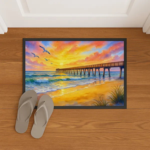 Aeelleea Beach Pier Sunrise Doormat 24x36 Non Slip Washable