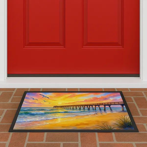 Aeelleea Beach Pier Sunrise Doormat 24x36 Non Slip Washable