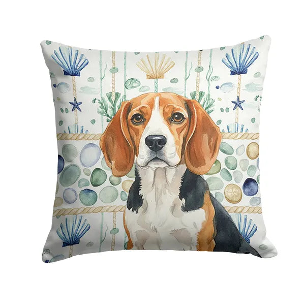 Aeelleea Beagle Coastal Sea Glass Throw Pillow 14x14 in, Nautical Dog Cushion for Couch Bed Patio