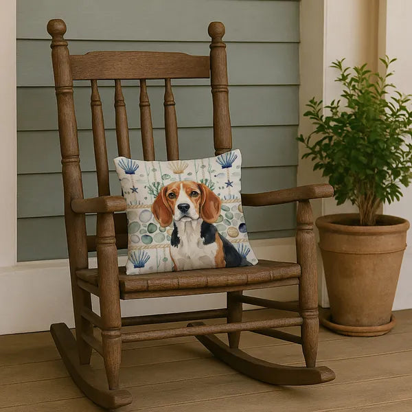 Aeelleea Beagle Coastal Sea Glass Throw Pillow 14x14 in, Nautical Dog Cushion for Couch Bed Patio
