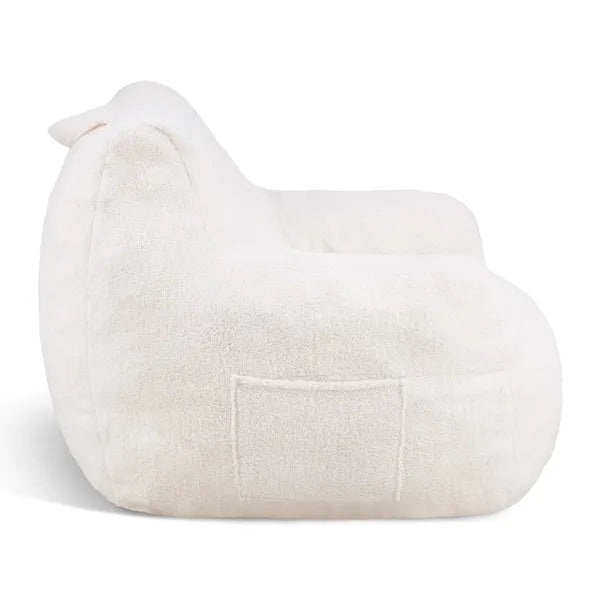 3ft Bean Bag Chair, White Teddy Velvet with Armrest & Storage Pocket, 25D Memory Foam Lazy Sofa for Bedroom Game Room