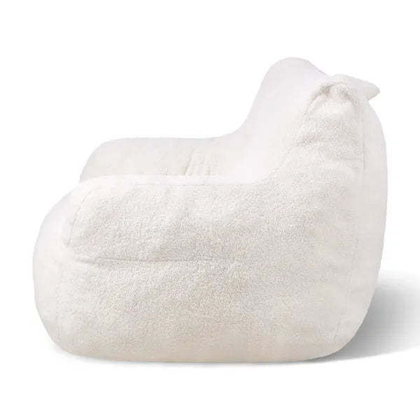 3ft Bean Bag Chair, White Teddy Velvet with Armrest & Storage Pocket, 25D Memory Foam Lazy Sofa for Bedroom Game Room