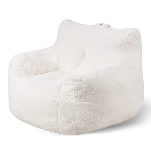 3ft Bean Bag Chair, White Teddy Velvet with Armrest & Storage Pocket, 25D Memory Foam Lazy Sofa for Bedroom Game Room