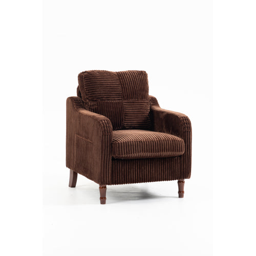 AEELLEEA Mid Century Corduroy Accent Chair, Armchair with Solid Wood Legs & Side Pocket