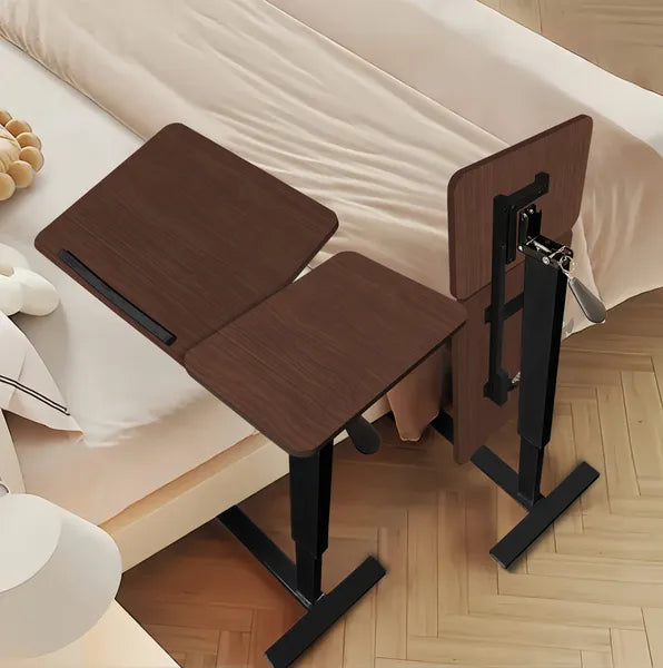 Aeelleea Tilting Mobile Bedside Desk, 0-45° Tilt Laptop Tray Table, Height Adjustable 26-38 Inch Rolling Side Table, Walnut Brown