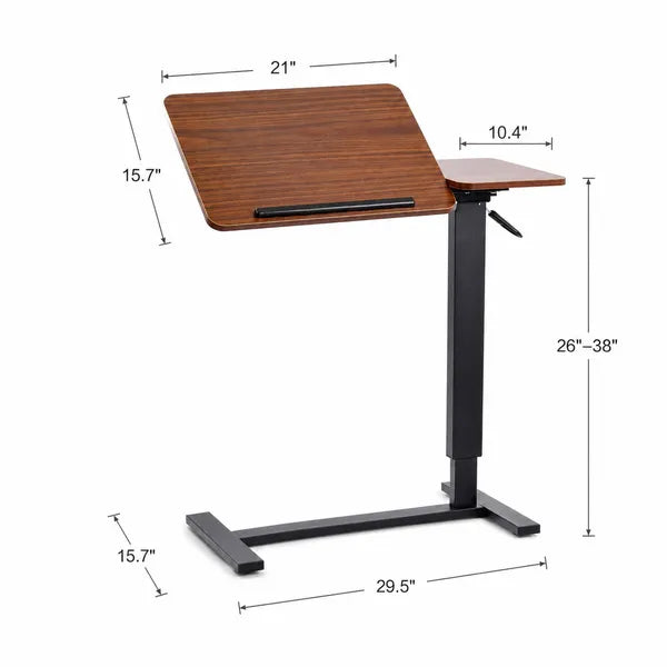 Aeelleea Tilting Mobile Bedside Desk, 0-45° Tilt Laptop Tray Table, Height Adjustable 26-38 Inch Rolling Side Table, Walnut Brown