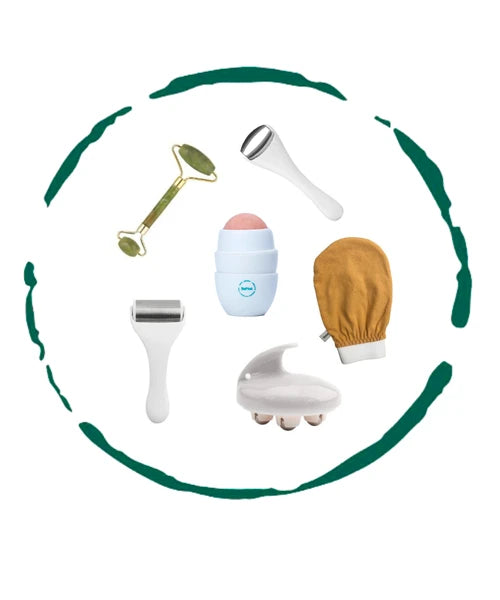 Aeelleea 6-Piece Skincare Tools Set, Ice Roller Jade Roller Volcanic Stone Oil Absorber Silk Glove Home Spa Gift