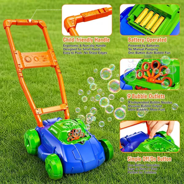 Aeelleea Toddler Bubble Lawn Mower, 23.6 Inch Automatic Bubble Machine Toy, Outdoor Garden Push Toy, Christmas Gift for Preschool Boys Girls