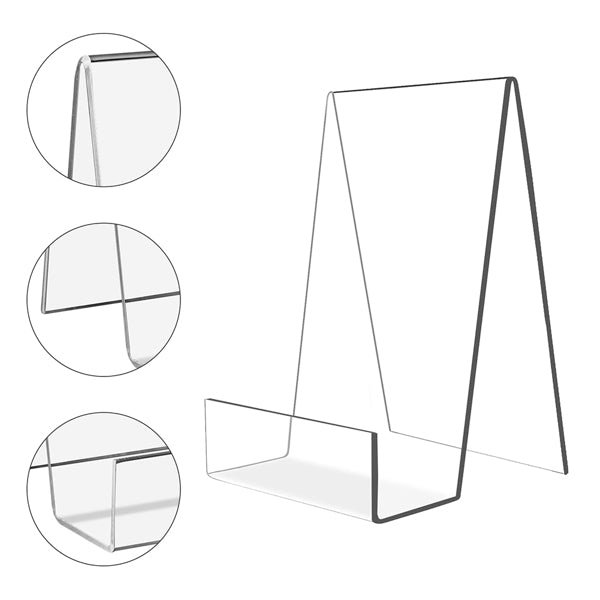 Clear Acrylic Book Display Stand, A-Frame Desktop Holder Easel with Lip, Clear Stand for Cookbooks Albums Photo Frames Tablets Home Office