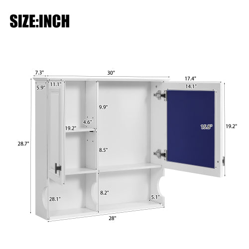 Wall Mounted Storage Cabinet with Mirror, White Bathroom Medicine Cabinet with Adjustable Shelf, Wall Cabinet for Bedroom