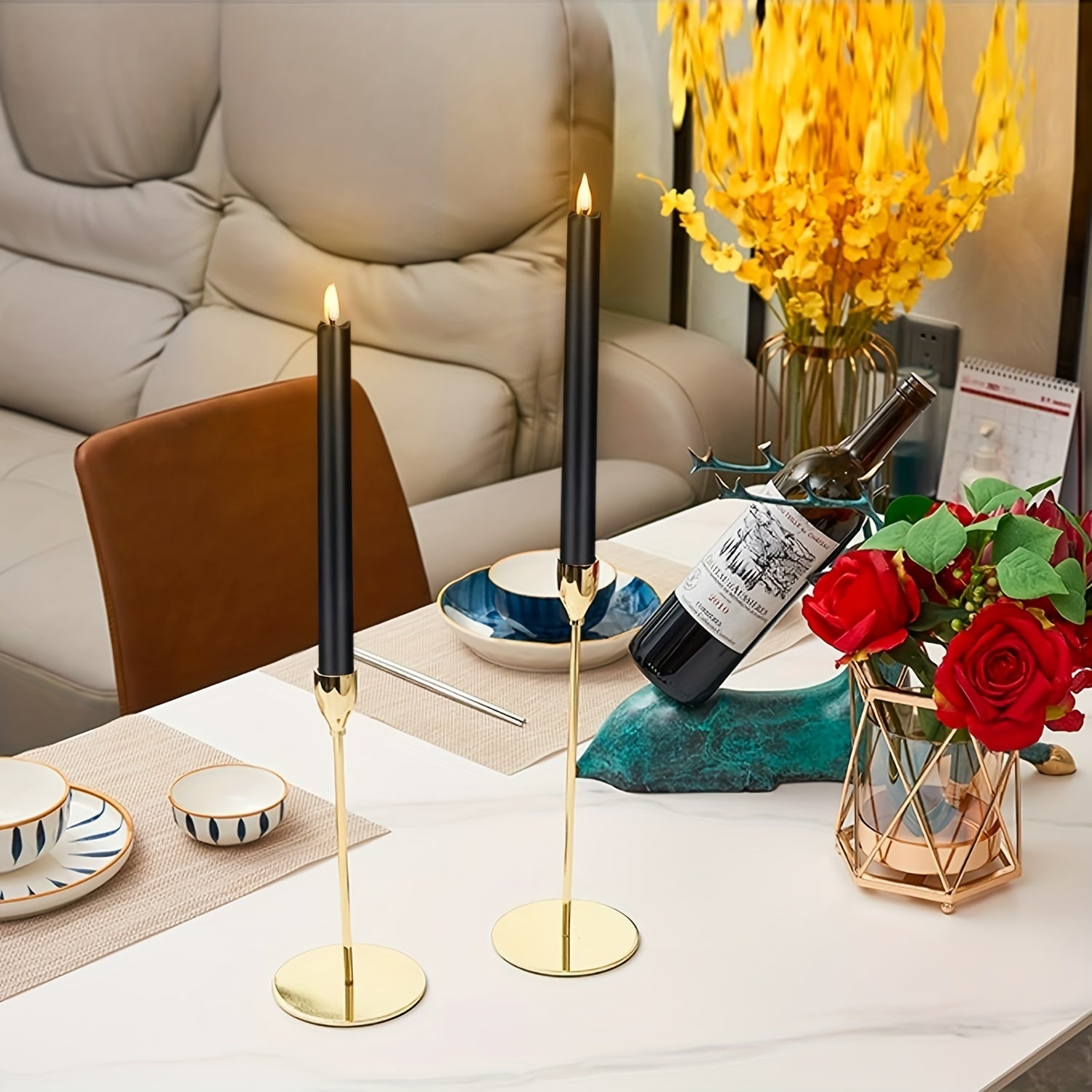 6-Pack Black Flameless Taper Candles with Remote (Batteries Not Included) - Perfect for Home Decor & Holiday Ambiance